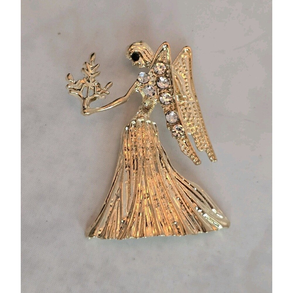 Virgo Zodiac Maiden Brooch Gold Tone Rhinestone Wheat Astrology Pin #760